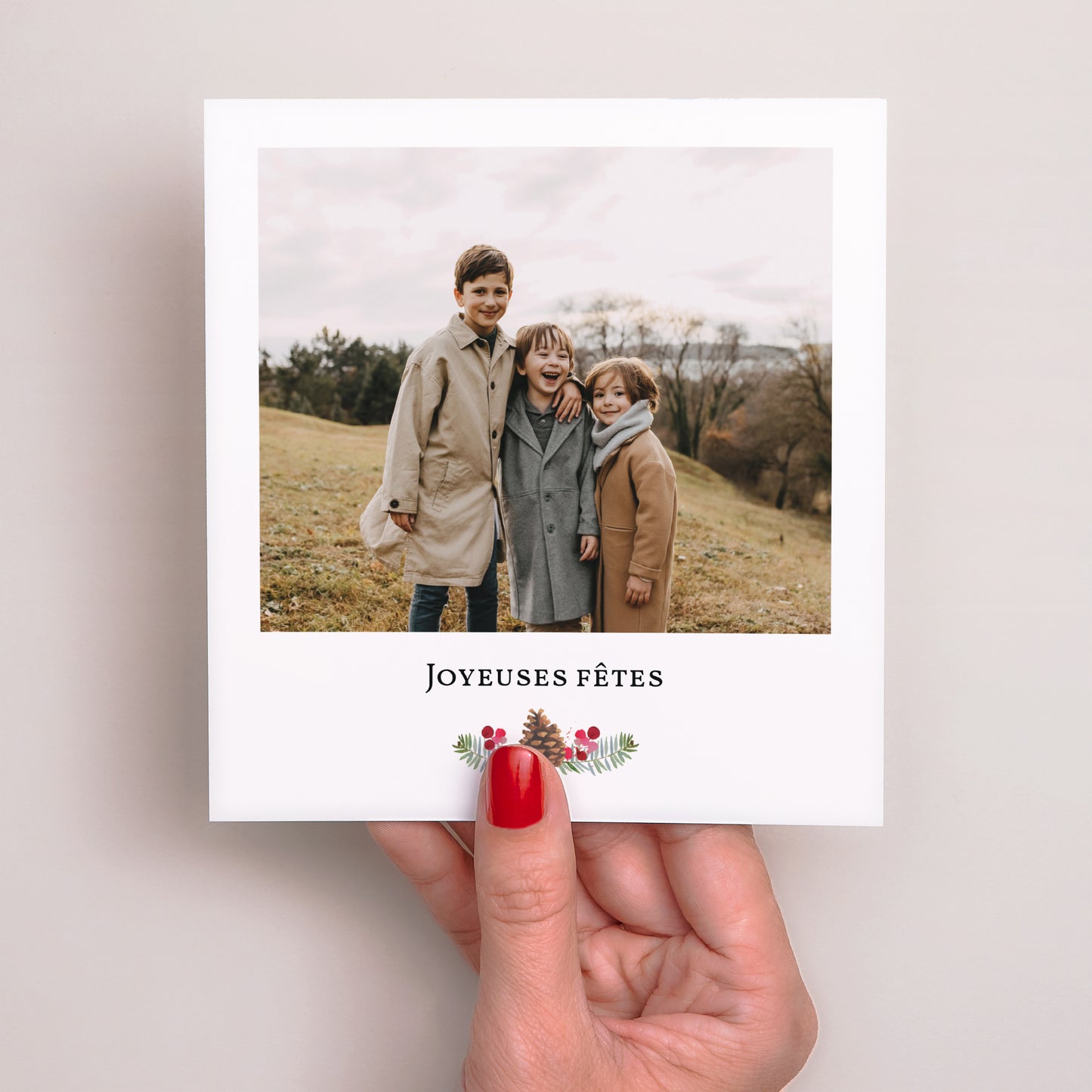 Carte de Noel Fin d'année Carré Photo rétro pomme de pin photo N° 2