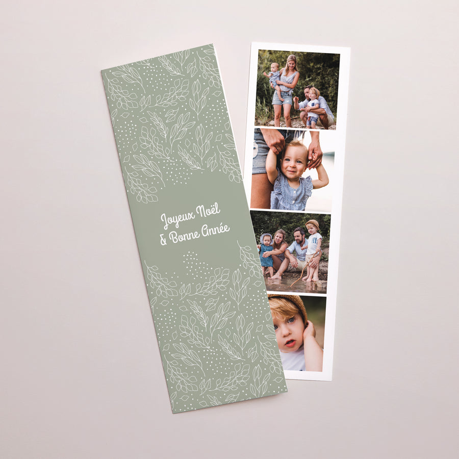 Carte de voeux Fin d'année Marque-page photo Noël vert et photo cabine photo