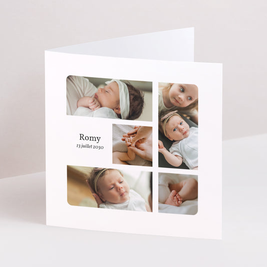 Faire-part Naissance Carré double volet Multi photo Carré photo