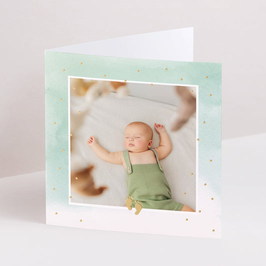 Faire-part Naissance Carré double volet Petits pieds Dorés photo