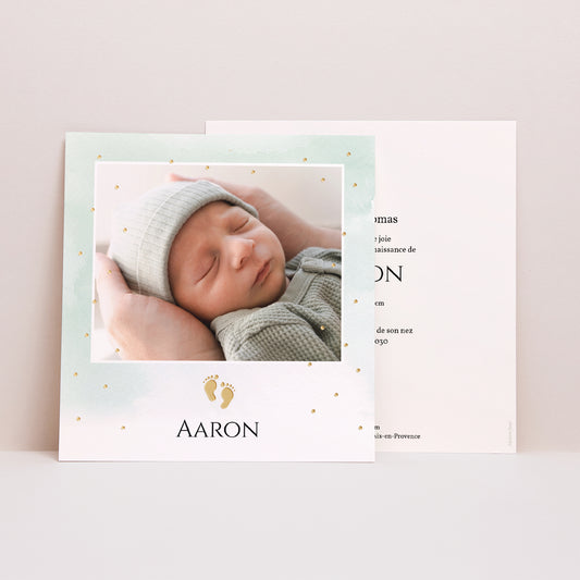 Faire-part Naissance Carré Petits pieds Dorés photo