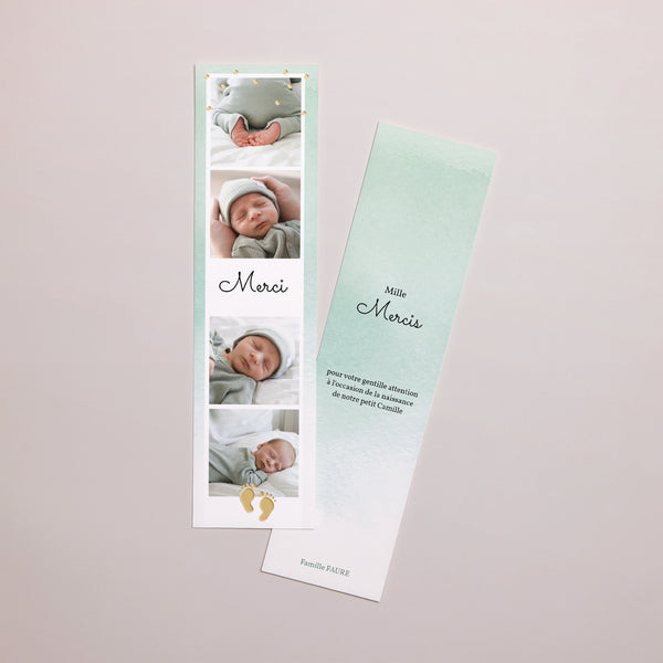 Remerciements Naissance Marque-page Petits pieds Dorés photo