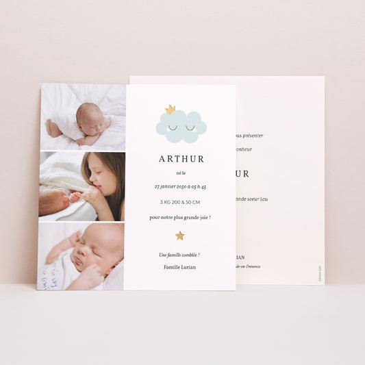 Faire-part Naissance Carré Little cloud blue photo