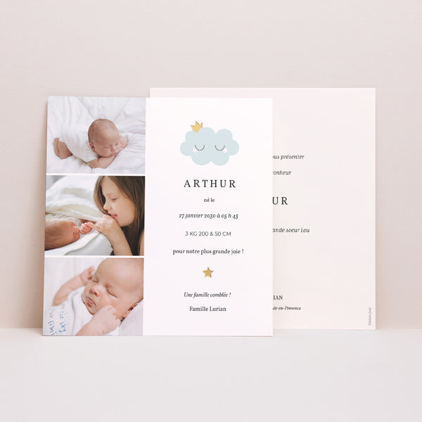 Faire-part Naissance Carré Little cloud blue photo