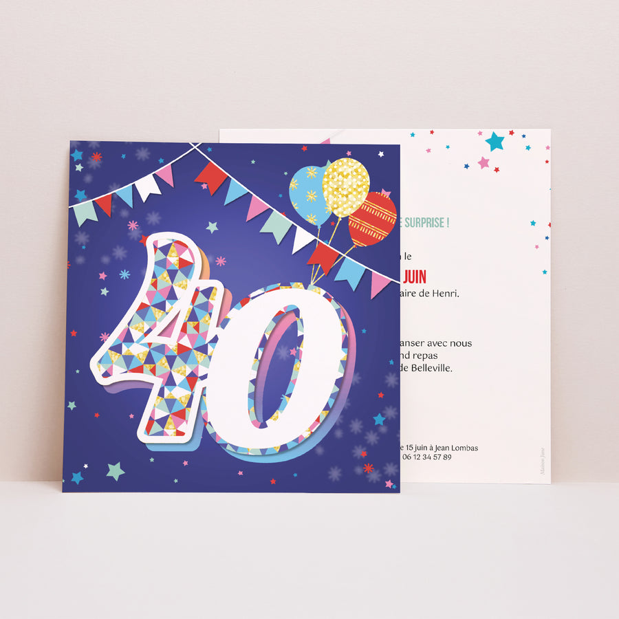 Invitations Anniversaire Adulte Carré Collage 40 ans photo