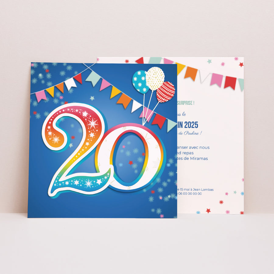Invitations Anniversaire Adulte Carré Collage 20 ans photo