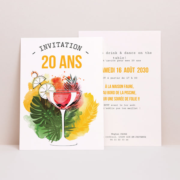 Invitations Anniversaire Adulte Portrait Cocktail 20 photo