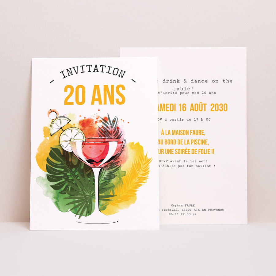 Invitations Anniversaire Adulte Portrait Cocktail 20 photo