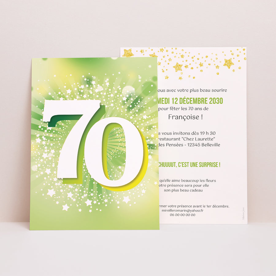 Invitations Anniversaire Adulte Portrait 70 ans, Festive, Vernis photo