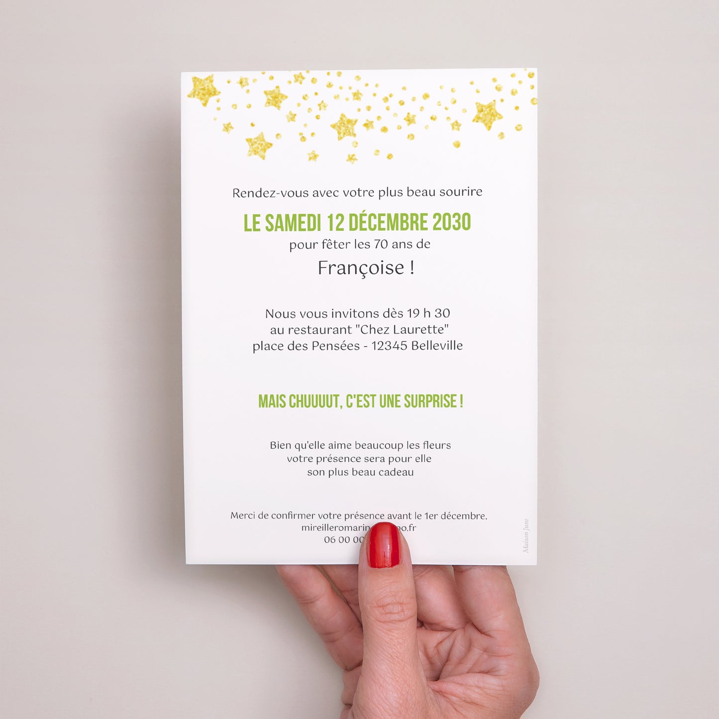 Invitations Anniversaire Adulte Portrait 70 ans, Festive, Vernis photo N° 3