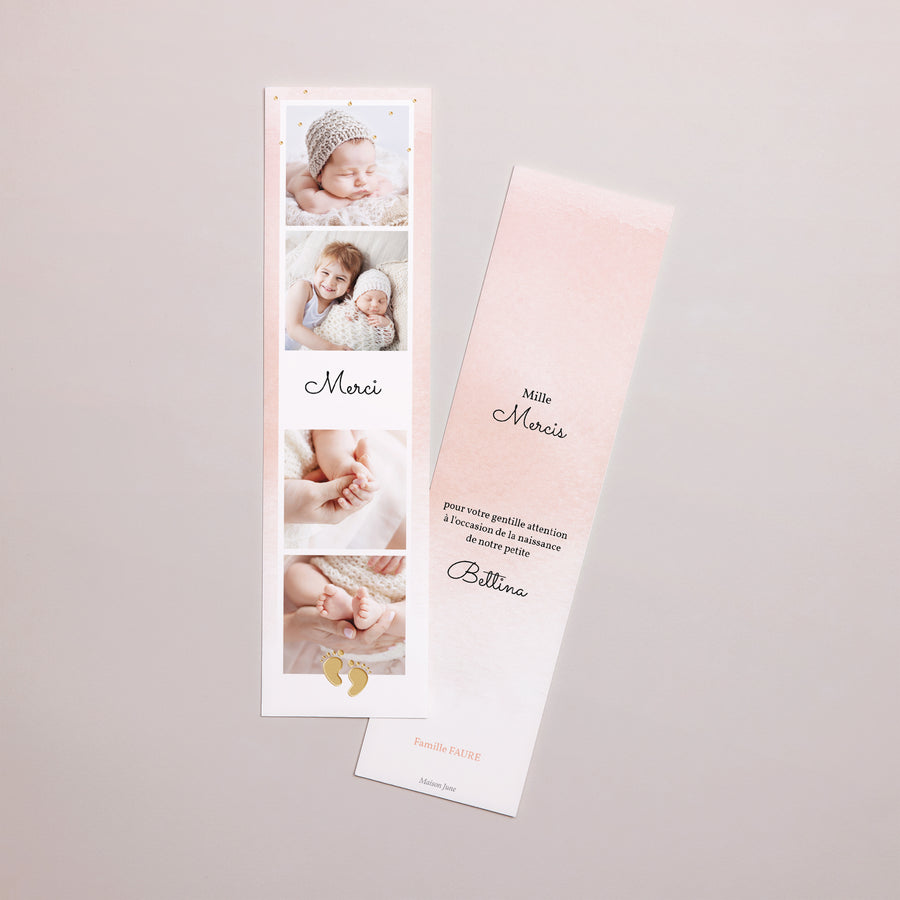 Remerciements Naissance Marque-page Belles Empreintes, dorure photo