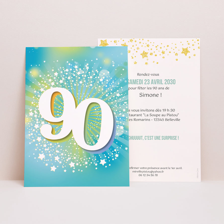 Invitations Anniversaire Adulte Portrait 90 ans, Festive, Vernis photo