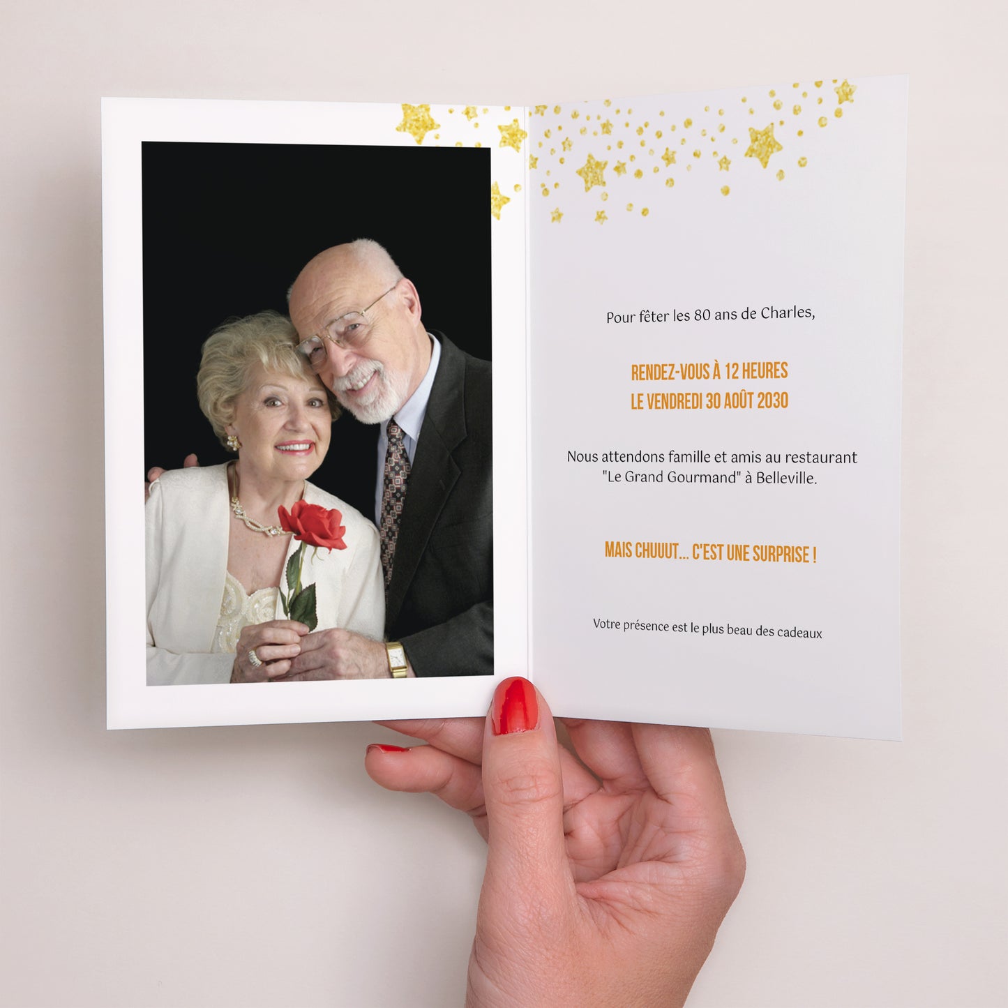 Invitations Anniversaire Adulte Double volet portrait 80 ans, Festive, Vernis photo N° 2