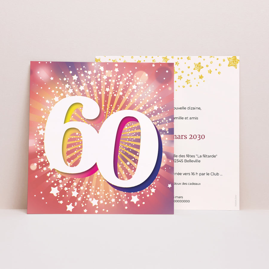 Invitations Anniversaire Adulte Carré 60 ans, Festive, Vernis photo