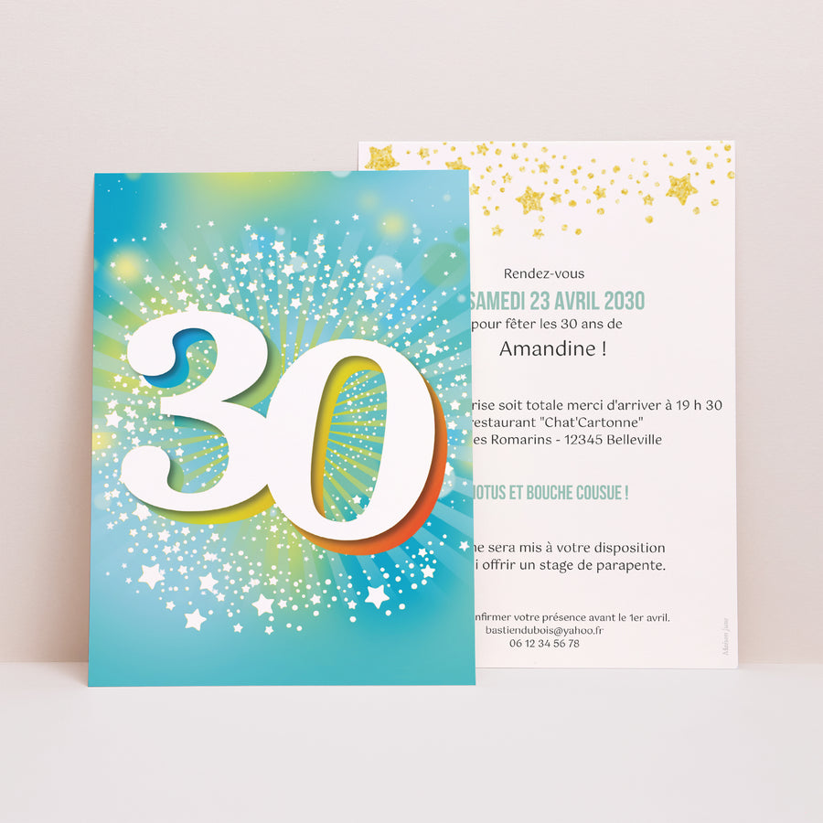 Invitations Anniversaire Adulte Portrait 30 ans, Festive, Vernis photo