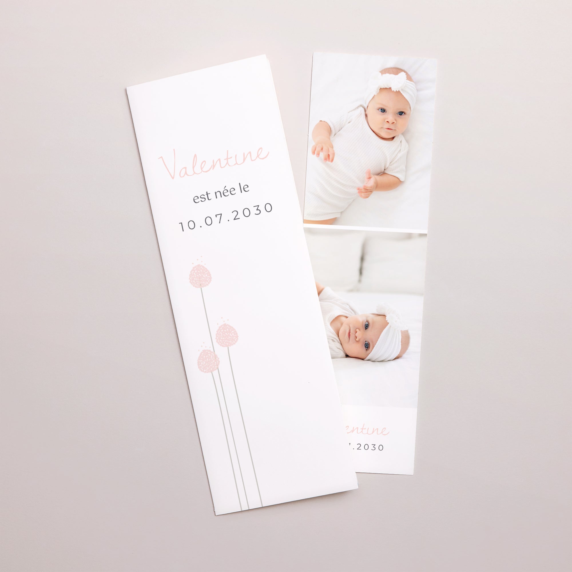 Faire-part Naissance Marque-page photo Boutons d'une Rose photo N° 1