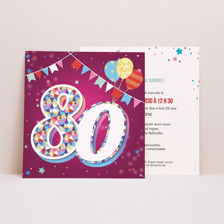 Invitations Anniversaire Adulte Carré 80 ans, Cirque, Vernis photo