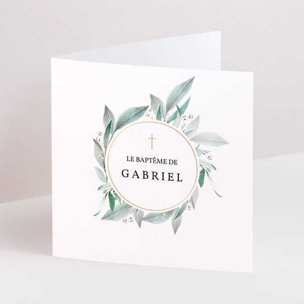 Faire-part Baptême Carré double volet Couronne florale II photo