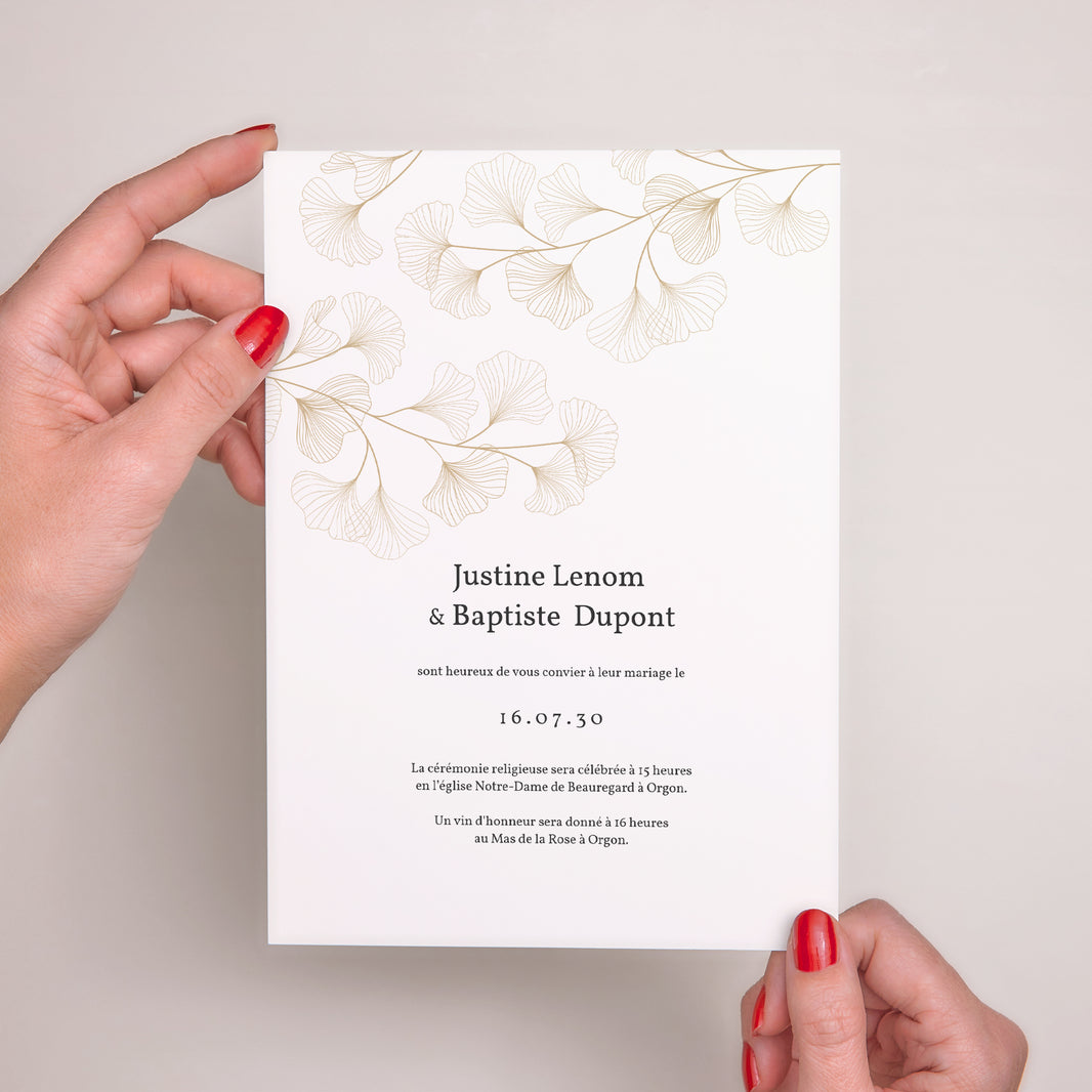 Faire-part Mariage Portrait Ginkgo Biloba, Feuilles d'or photo N° 2