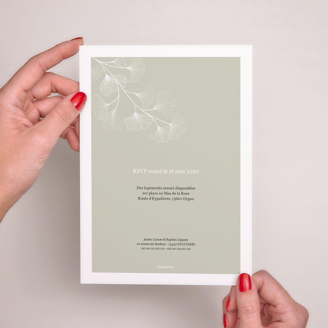 Faire-part Mariage Portrait Ginkgo Biloba, Feuilles d'or photo N° 3