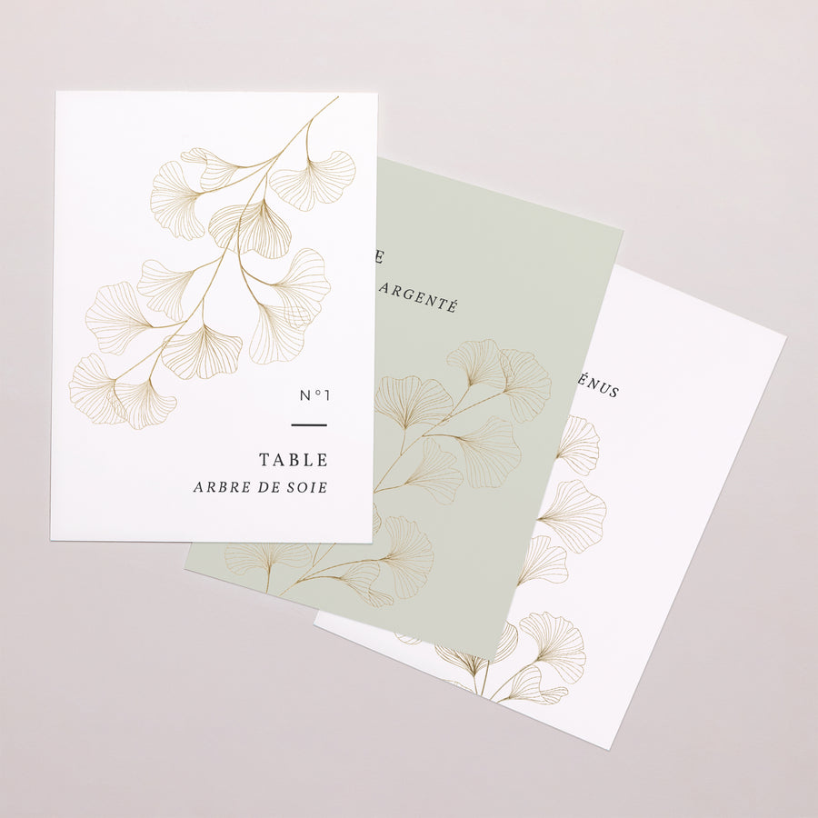 Marque table Mariage Rectangle Ginkgo Biloba, Feuilles d'or photo