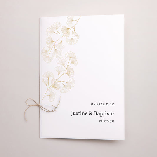 Livret de messe Mariage Double volet Ginkgo Biloba, Feuilles d'or photo
