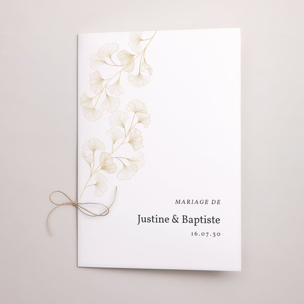 Livret de messe Mariage Double volet Ginkgo Biloba, Feuilles d'Or photo