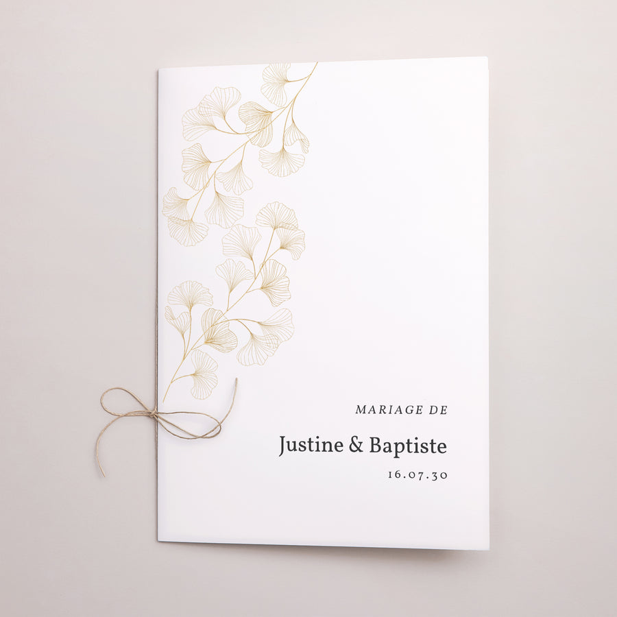 Livret de messe Mariage Double volet Ginkgo Biloba, Feuilles d'or photo