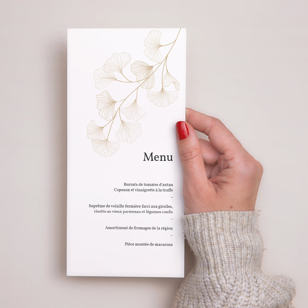 Menu Mariage Panoramique portrait Ginkgo Biloba, Feuilles d'or photo N° 2