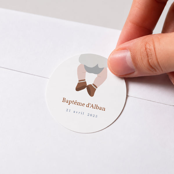 Sticker Baptême Rond Petit Ours Porte-bonheur photo