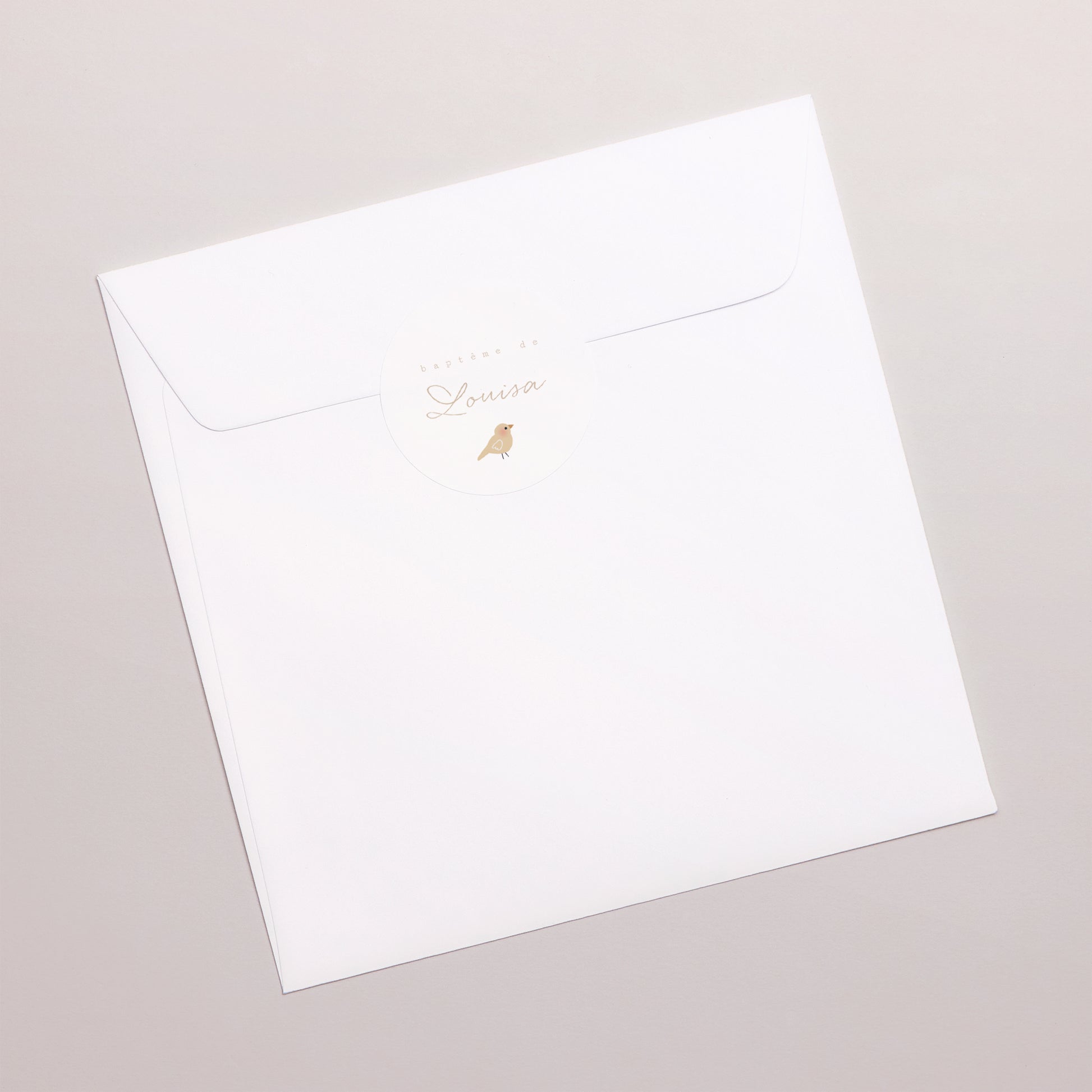 Sticker Baptême Rond Blouse Fillette, Oiselle Beige photo N° 3