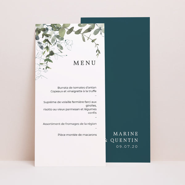 Menu Mariage Panoramique portrait Floral et Eucalyptus photo