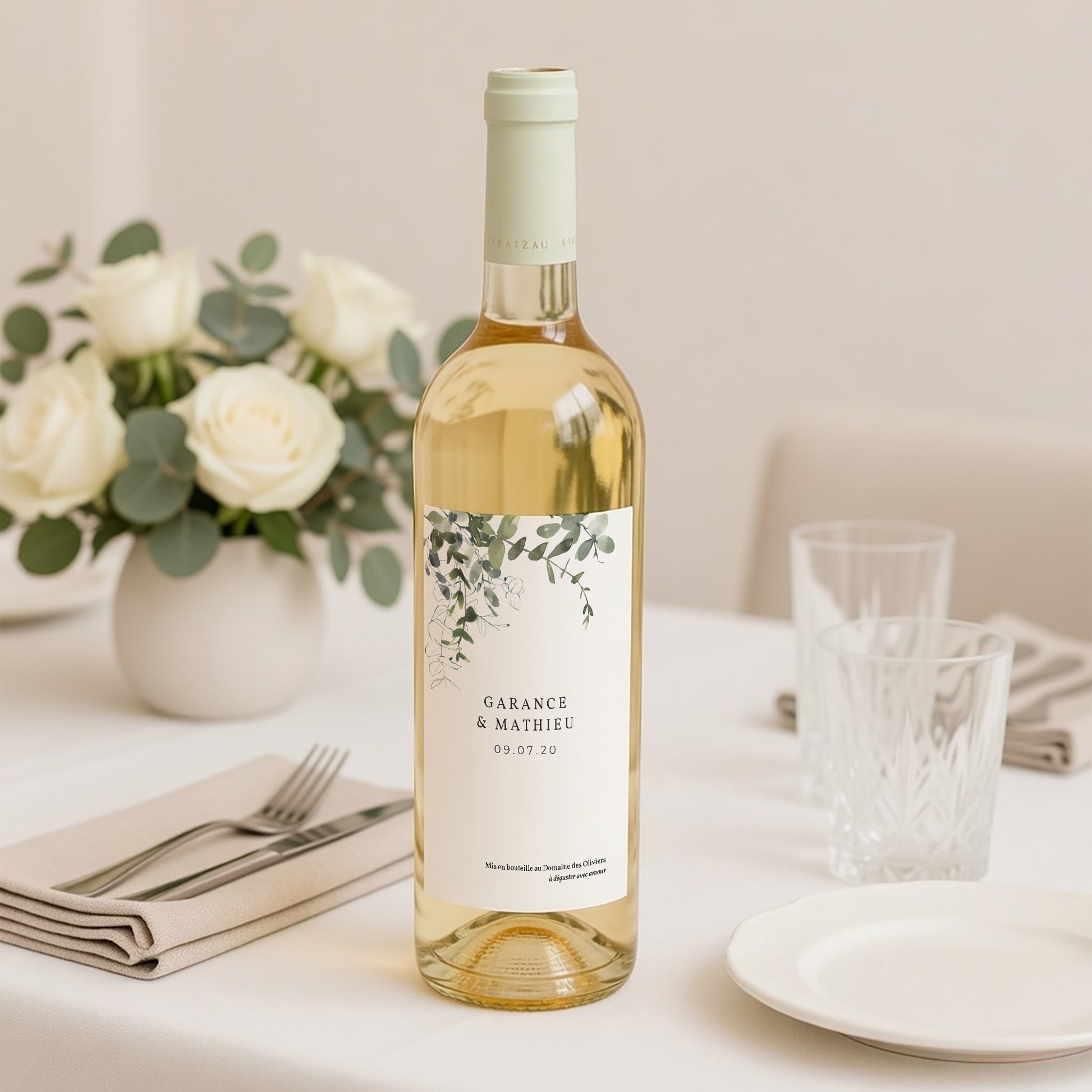 Etiquette bouteille Mariage Portrait Floral et Eucalyptus photo N° 2