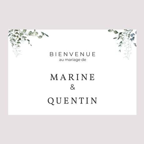 Panneau bienvenue Mariage Paysage 90 x 60 cm Floral et Eucalyptus