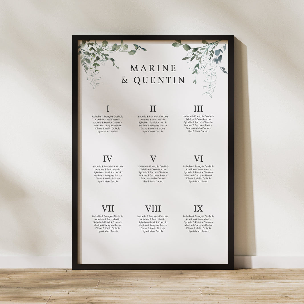 Plan de table Mariage Portrait 60 x 90 cm Floral et Eucalyptus photo N° 1