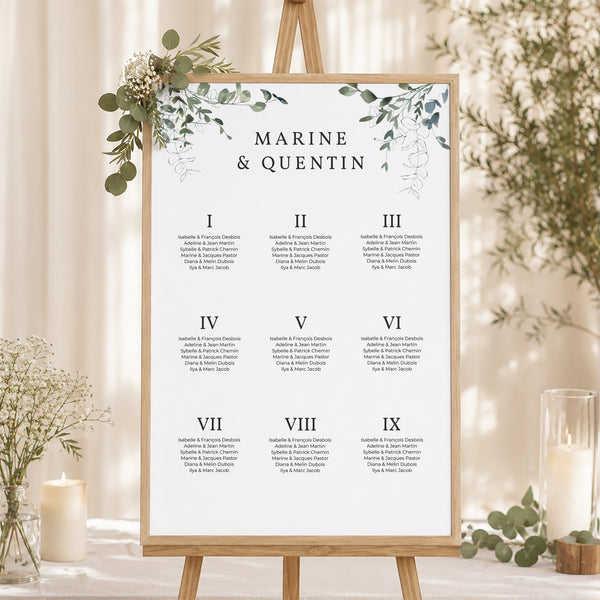 Plan de table Mariage Portrait 60 x 90 cm Floral et Eucalyptus photo