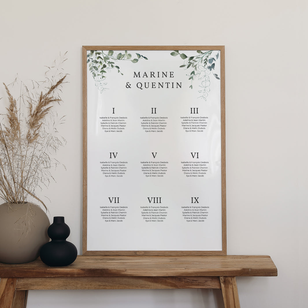 Plan de table Mariage Portrait 60 x 90 cm Floral et Eucalyptus photo N° 2