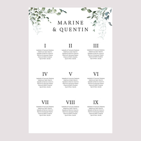 Plan de table Mariage Portrait 60 x 90 cm Floral et Eucalyptus