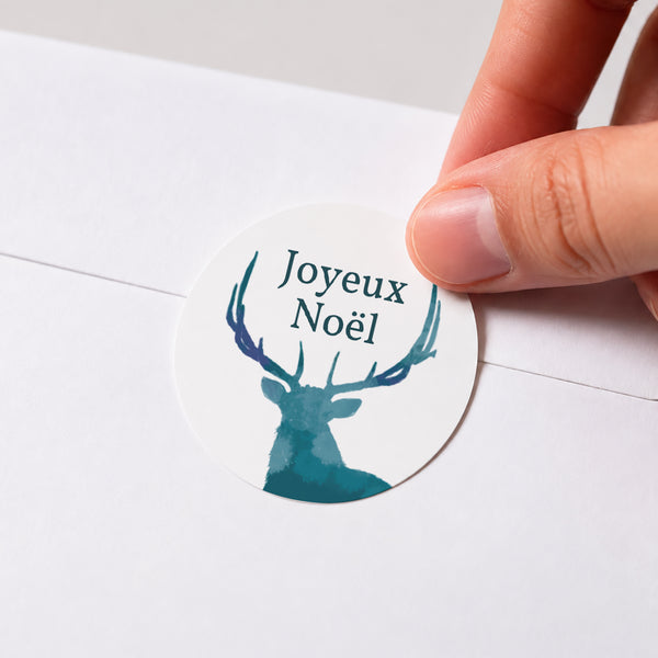 Sticker Fin d'année Rond Cerf de Noël, Dorure photo