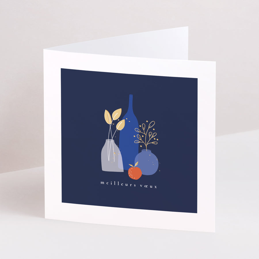 Carte de voeux Fin d'année Carré double volet Vases Noël photo