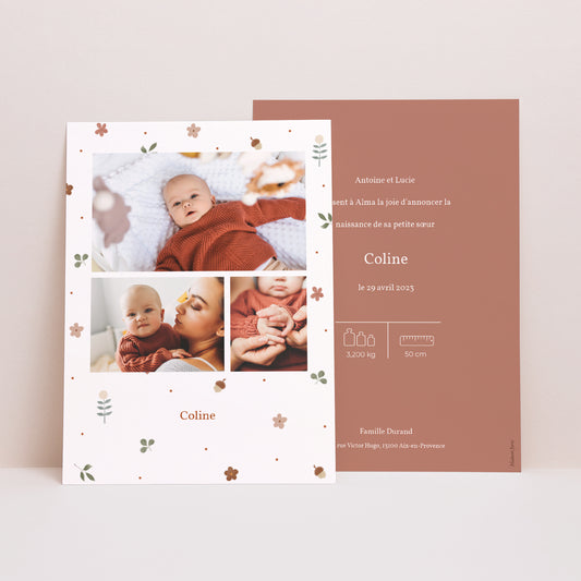 Faire-part Naissance Portrait Poésie champêtre photo