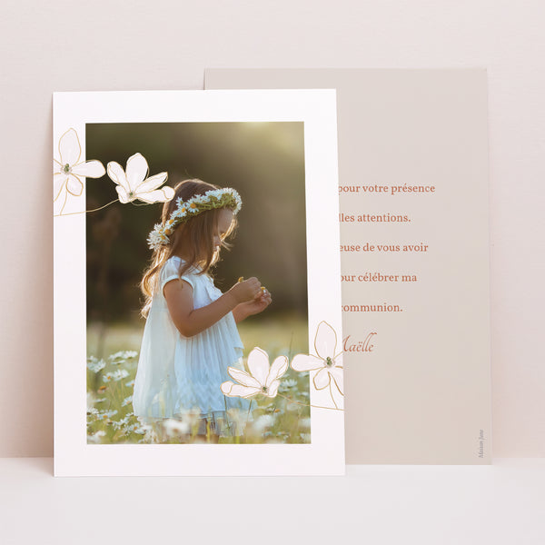 Remerciements Communion Portrait Fleur d'esprit, japonisant photo
