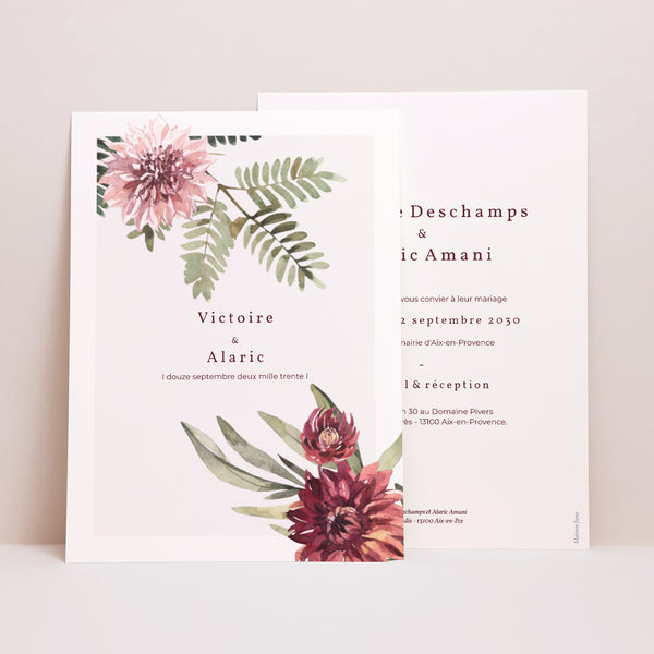Faire-part Mariage Grand format rectangle Accord floral, Dahlia & Fougères photo