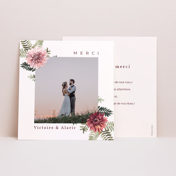 Remerciements Mariage Carré Accord floral, Dahlia & Fougères photo