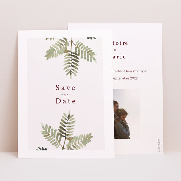 Save the date Mariage Portrait Accord floral, Dahlia & Fougères photo