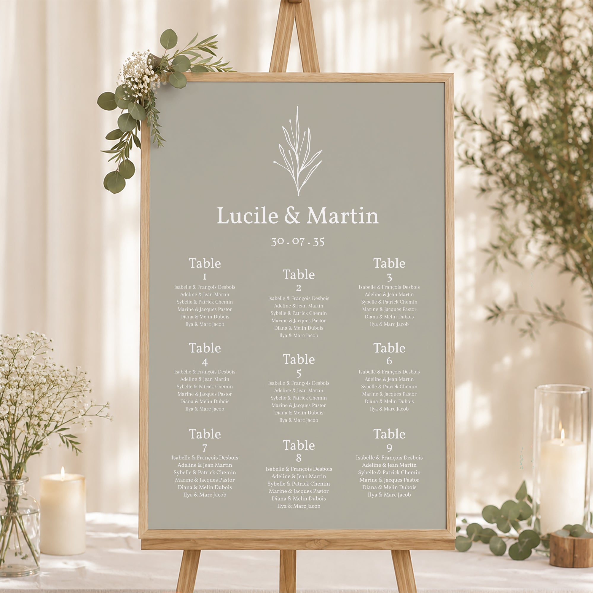 Plan de table Mariage Portrait 60 x 90 cm Ton pastel photo N° 1