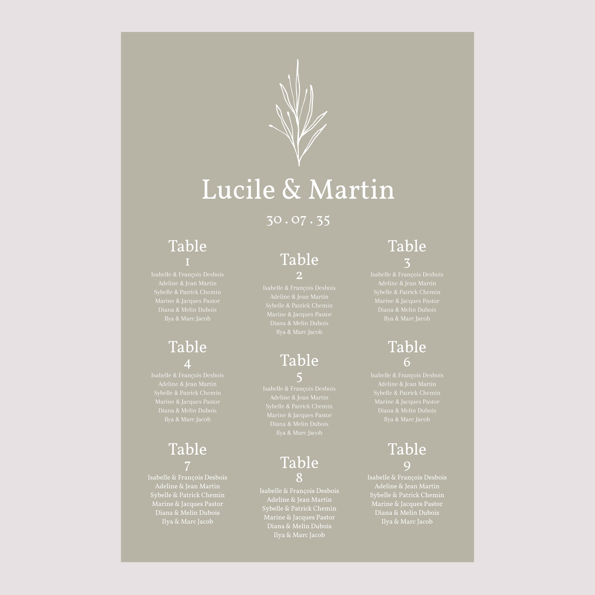 Plan de table Mariage Portrait 60 x 90 cm Ton pastel photo N° 2