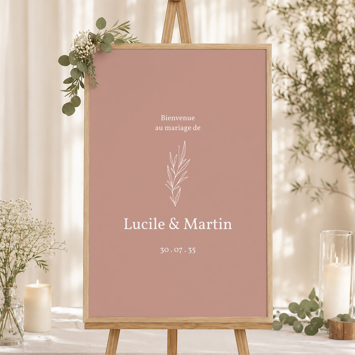 Panneau bienvenue Mariage Portrait 60 x 90 cm Ton pastel photo N° 1