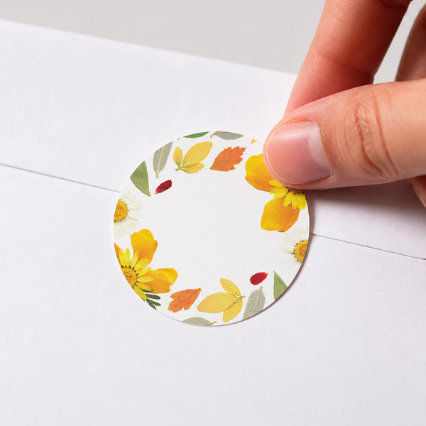 Sticker Naissance Rond Herbier, Couronne estivale & étiquette photo
