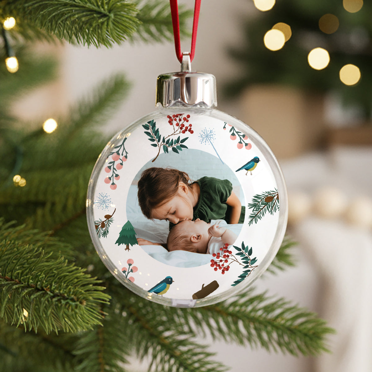 Boule de Noël Fin d'année Ronde Boule Noël Branche de sapin avec photo photo N° 1